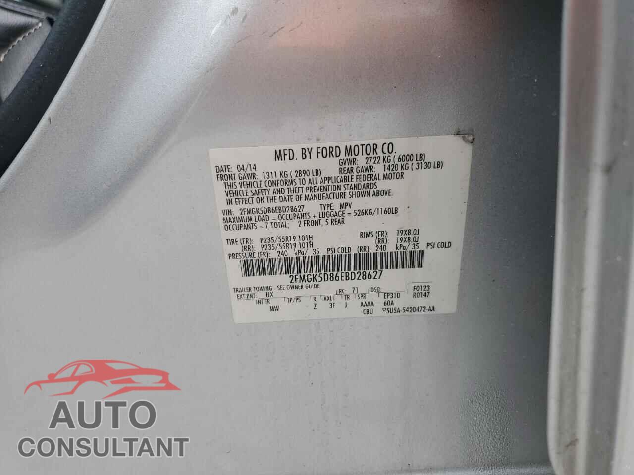 FORD FLEX 2014 - 2FMGK5D86EBD28627