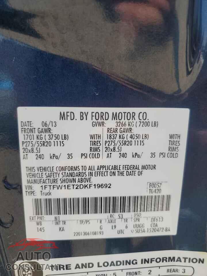 FORD F-150 2013 - 1FTFW1ET2DKF19692