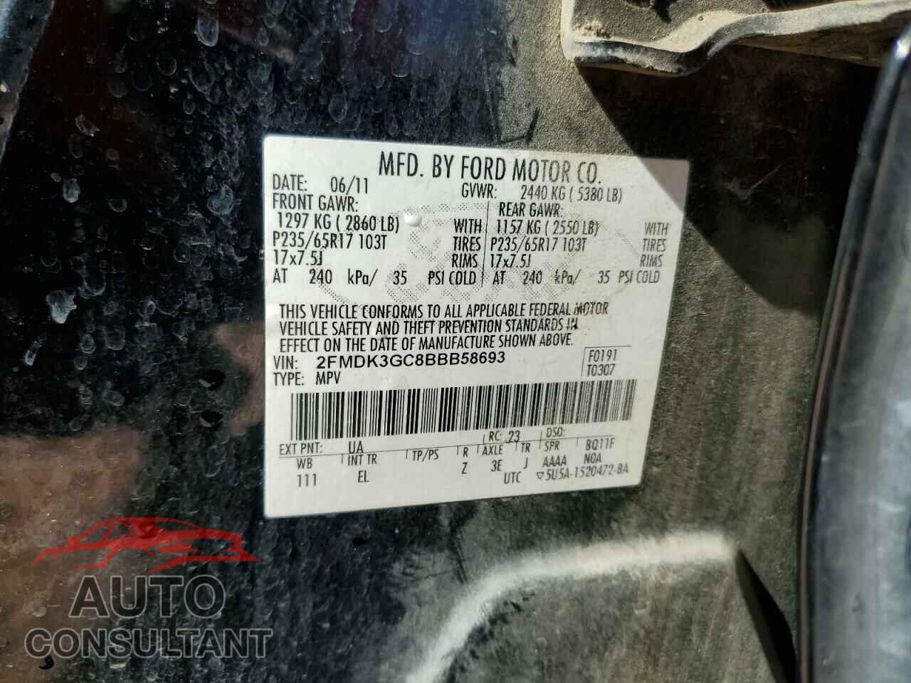 FORD EDGE 2011 - 2FMDK3GC8BBB58693