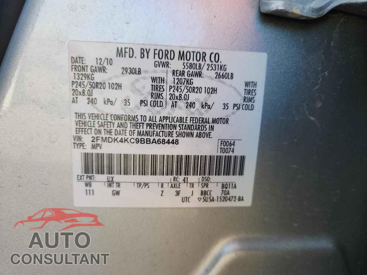 FORD EDGE 2011 - 2FMDK4KC9BBA68448