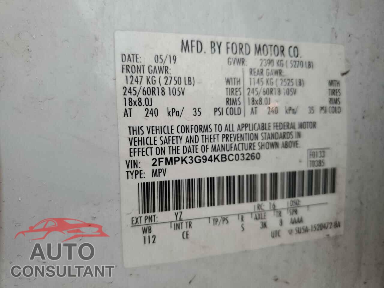 FORD EDGE 2019 - 2FMPK3G94KBC03260