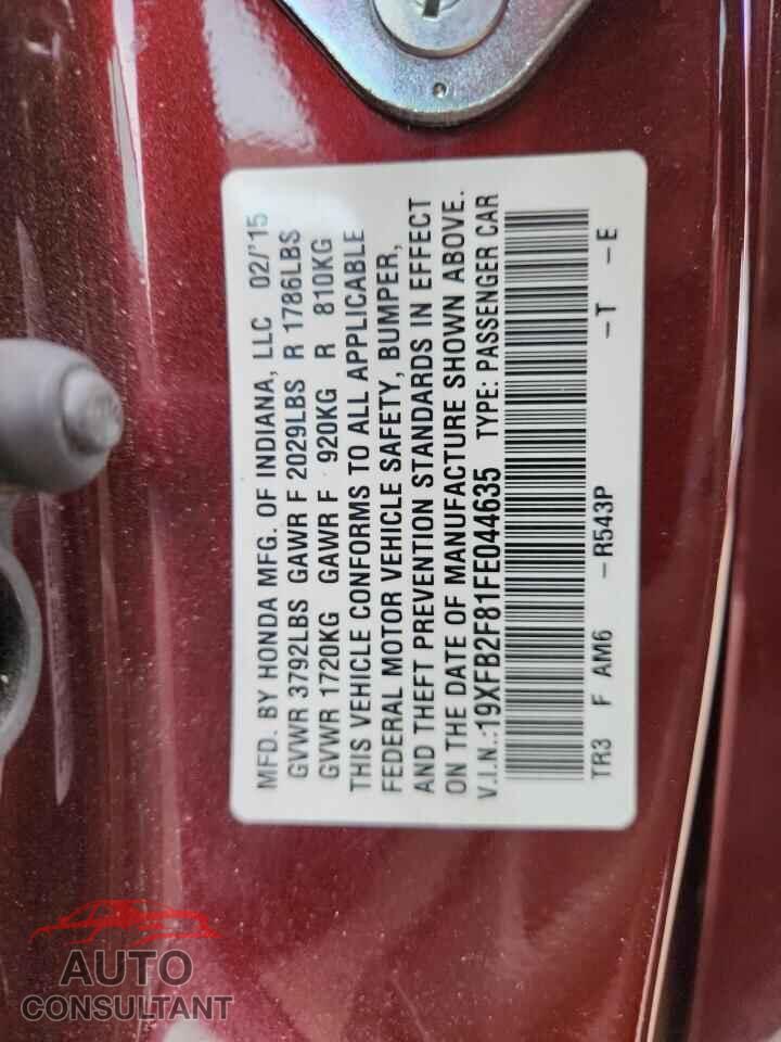HONDA CIVIC 2015 - 19XFB2F81FE044635