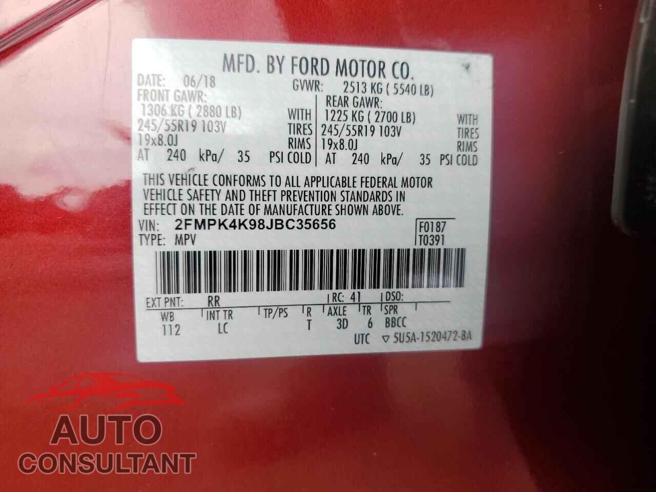 FORD EDGE 2018 - 2FMPK4K98JBC35656