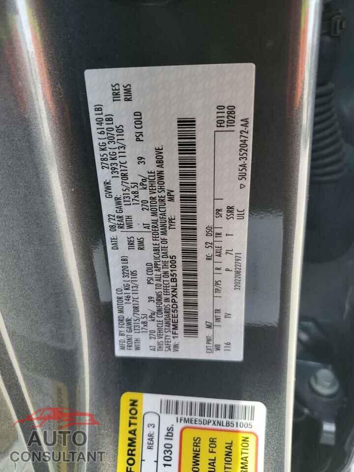 FORD BRONCO 2022 - 1FMEE5DPXNLB51005