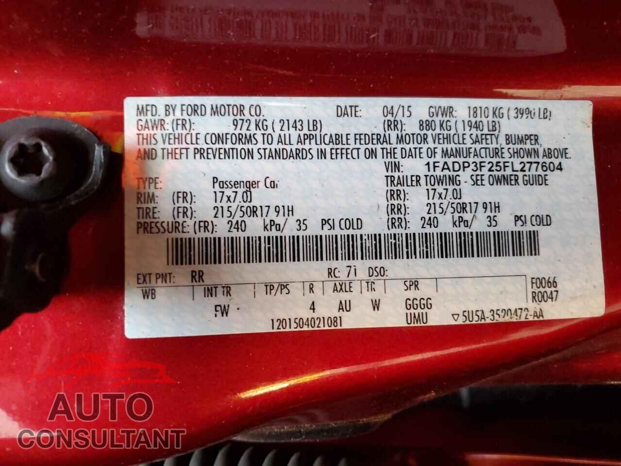 FORD FOCUS 2015 - 1FADP3F25FL277604