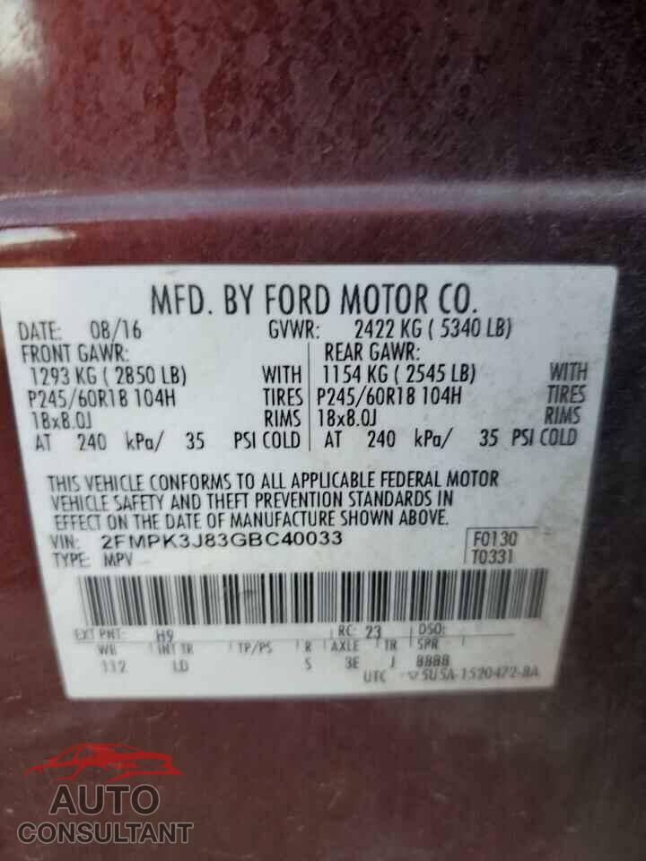 FORD EDGE 2016 - 2FMPK3J83GBC40033