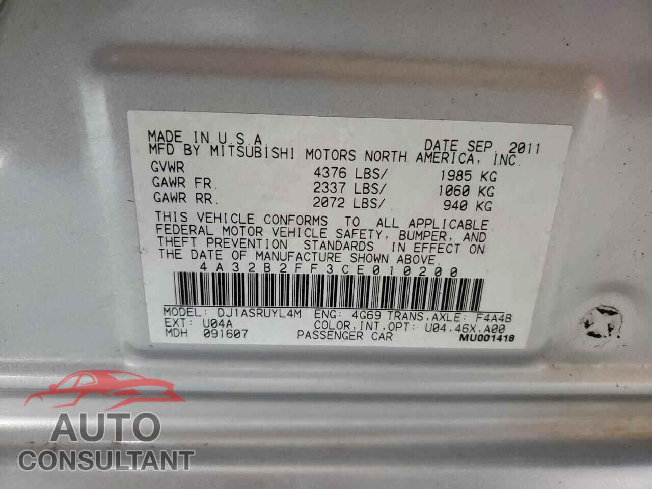 MITSUBISHI GALANT 2012 - 4A32B2FF3CE010200