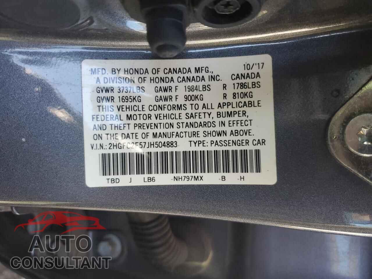 HONDA CIVIC 2018 - 2HGFC2F57JH504883