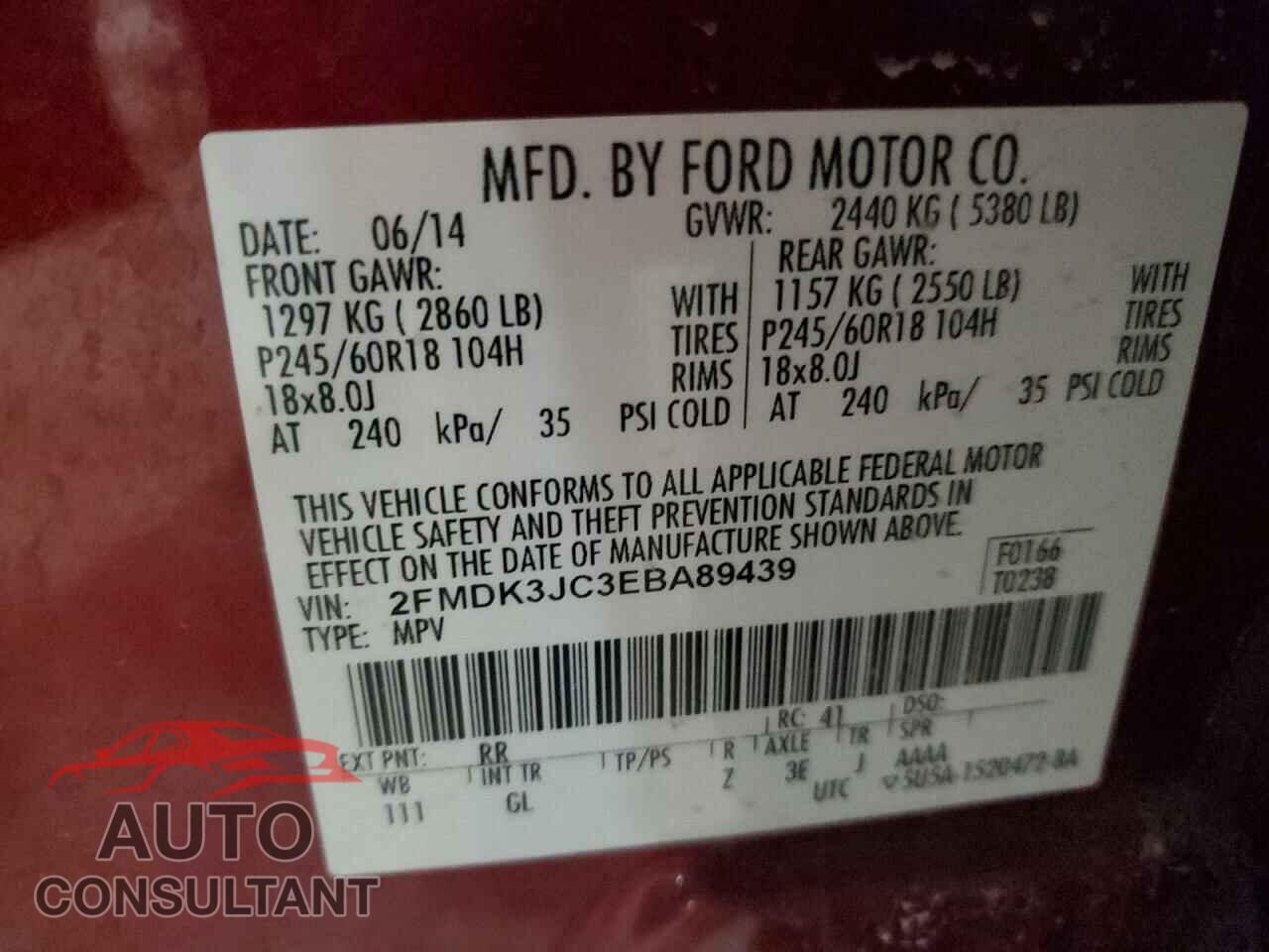 FORD EDGE 2014 - 2FMDK3JC3EBA89439