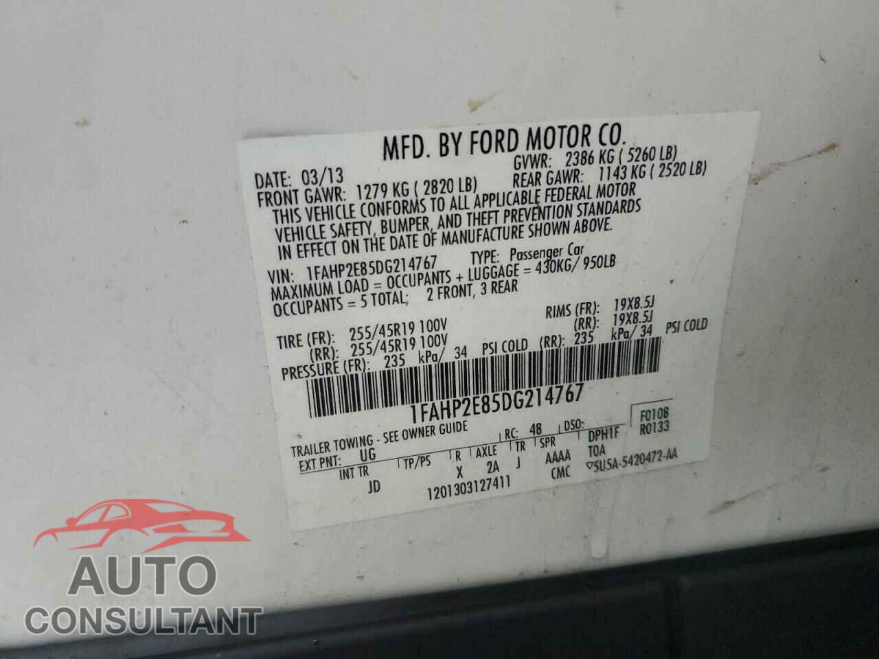 FORD TAURUS 2013 - 1FAHP2E85DG214767