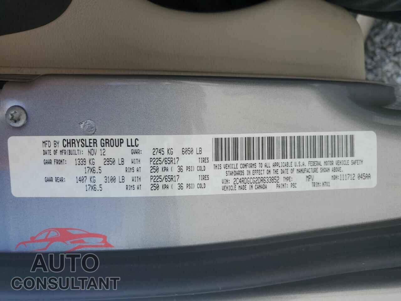 DODGE CARAVAN 2013 - 2C4RDGCG2DR633852