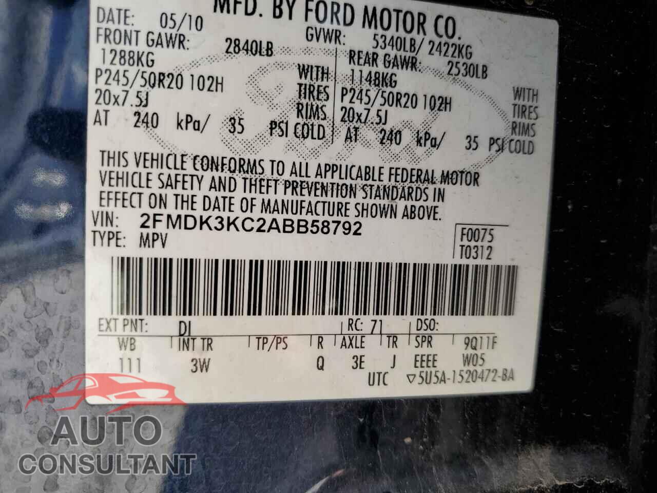 FORD EDGE 2010 - 2FMDK3KC2ABB58792