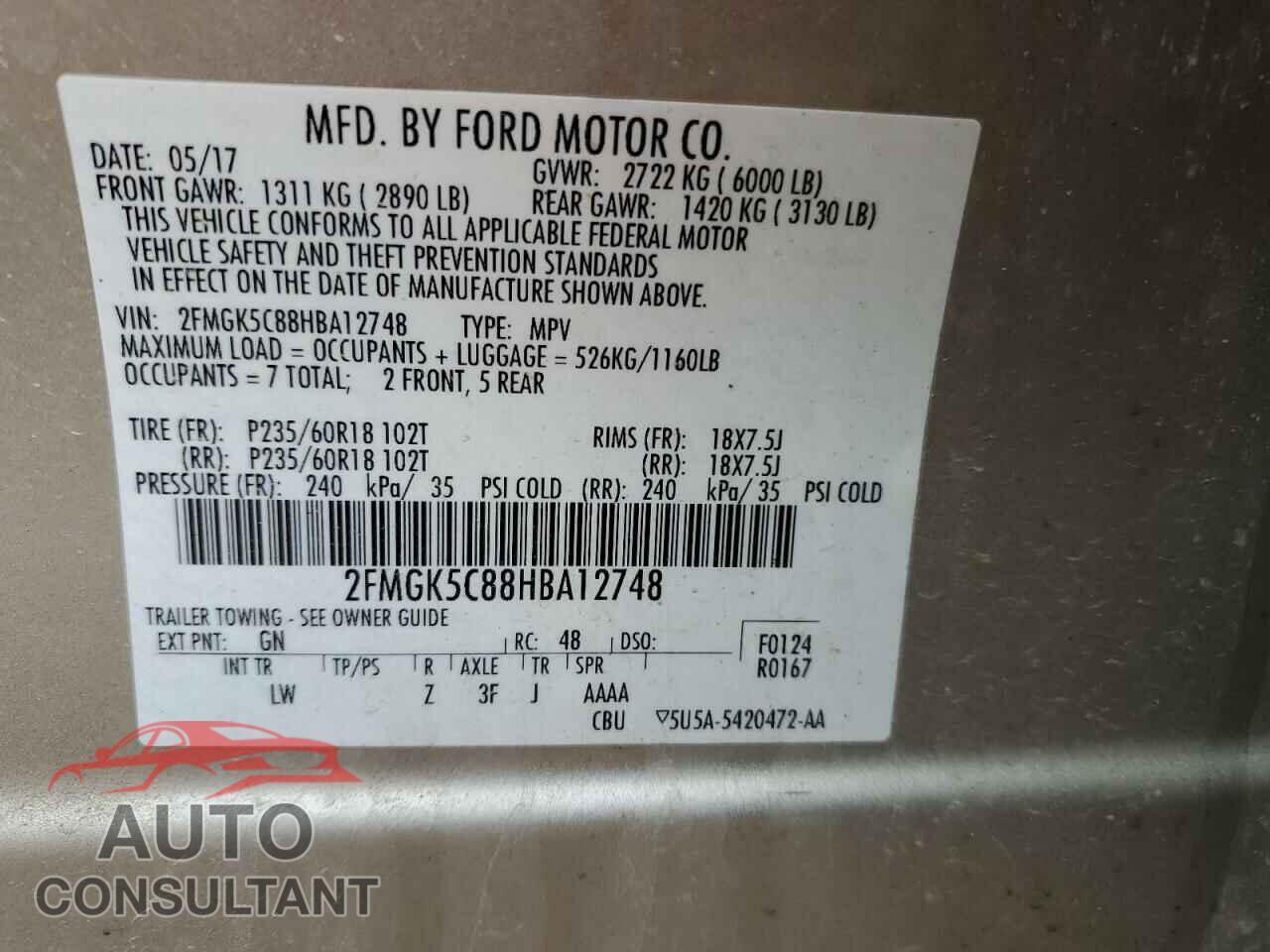 FORD FLEX 2017 - 2FMGK5C88HBA12748