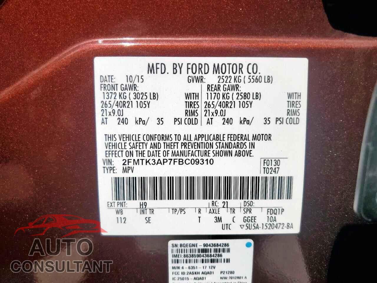 FORD EDGE 2015 - 2FMTK3AP7FBC09310