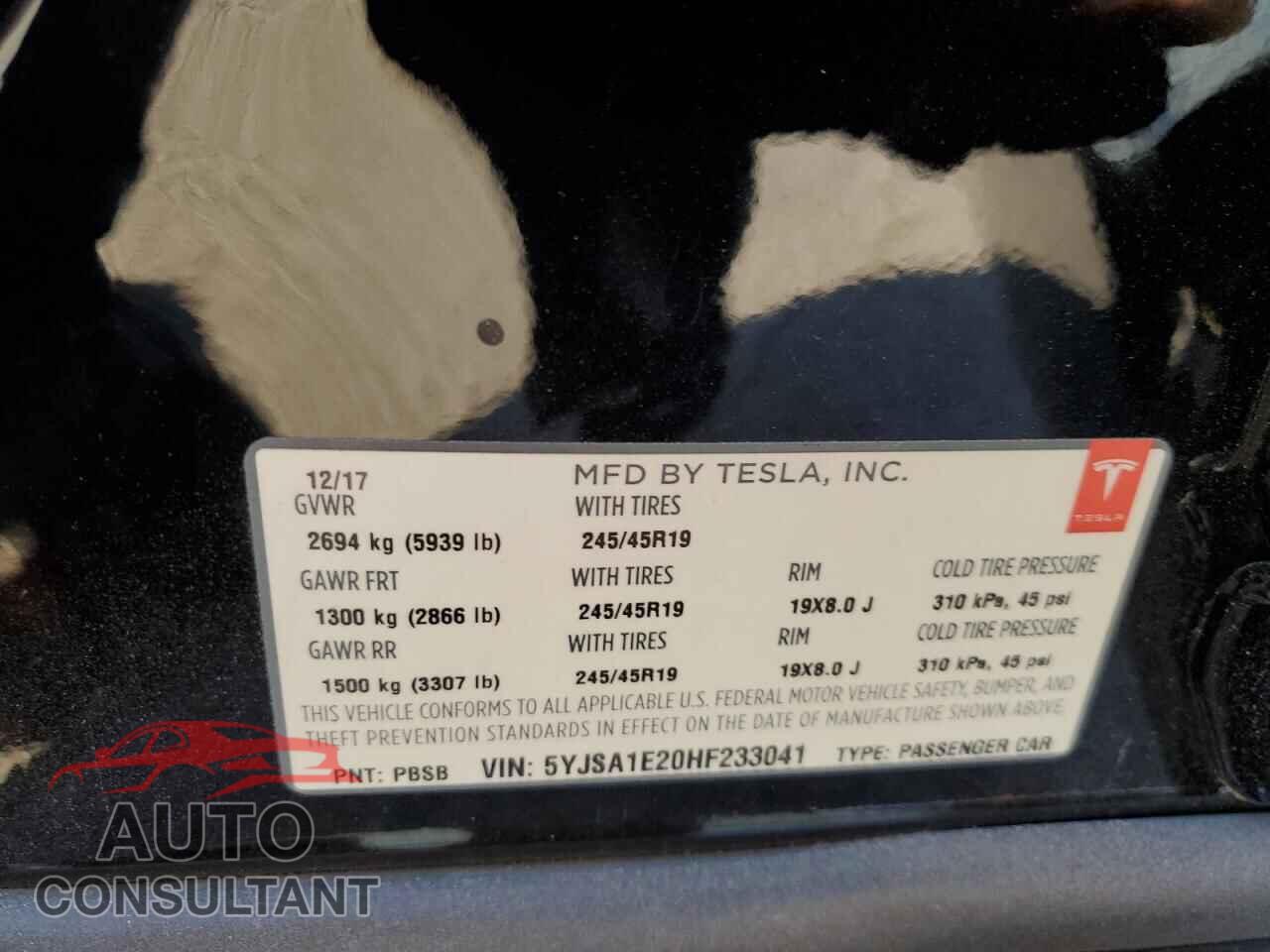 TESLA MODEL S 2017 - 5YJSA1E20HF233041