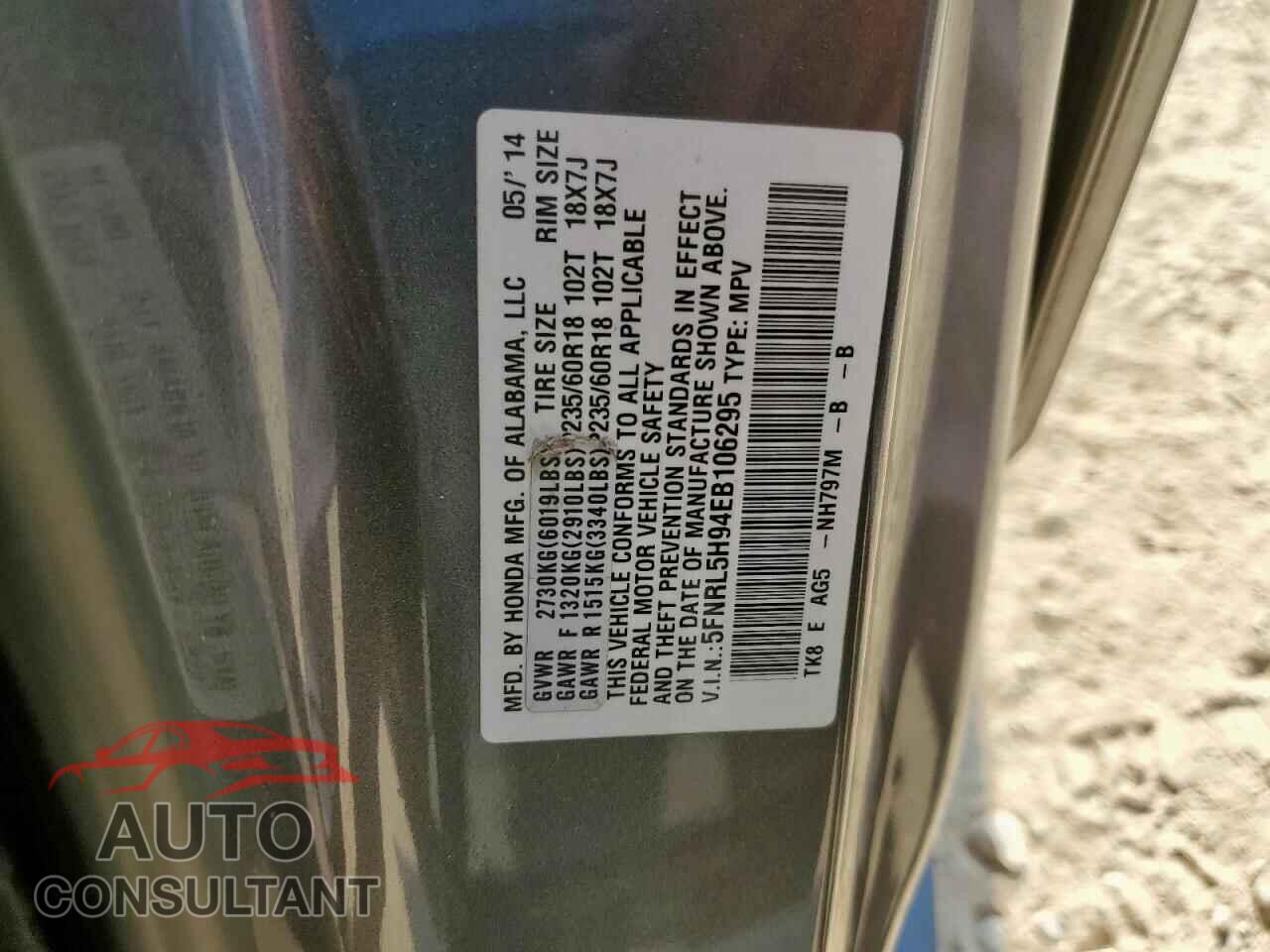 HONDA ODYSSEY 2014 - 5FNRL5H94EB106295
