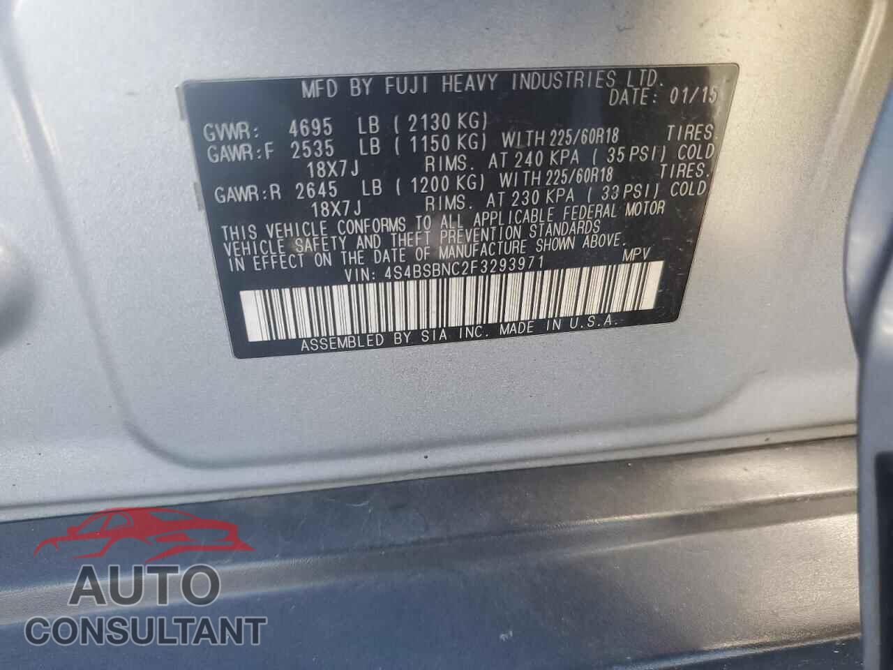 SUBARU OUTBACK 2015 - 4S4BSBNC2F3293971