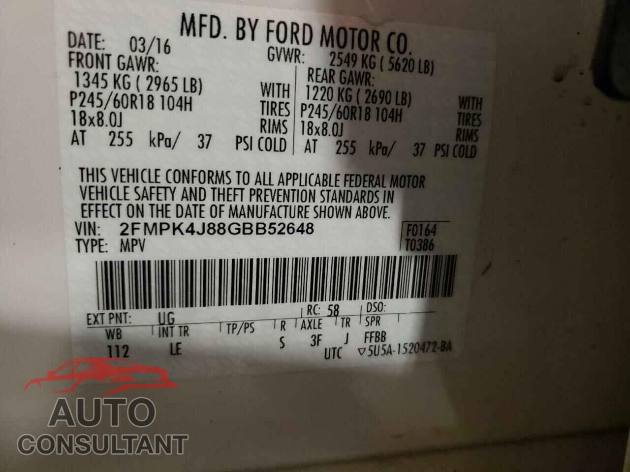 FORD EDGE 2016 - 2FMPK4J88GBB52648