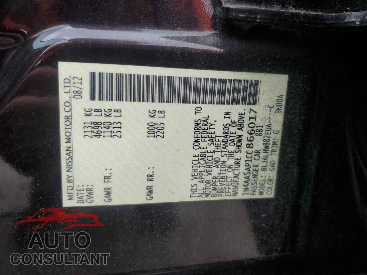 NISSAN MAXIMA 2012 - 1N4AA5AP1CC866017