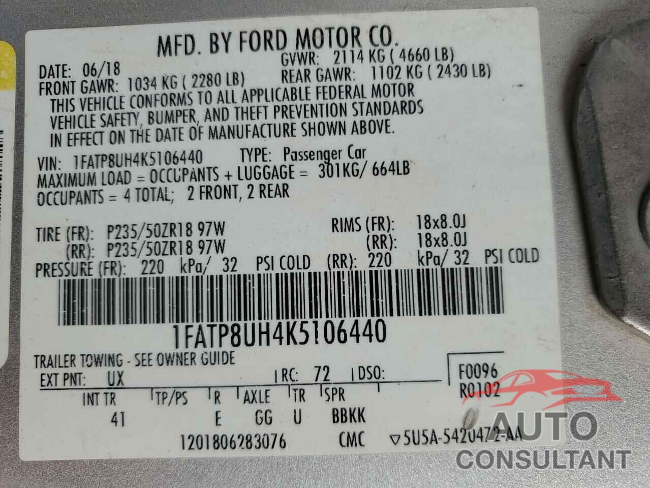 FORD ALL Models 2019 - 1FATP8UH4K5106440