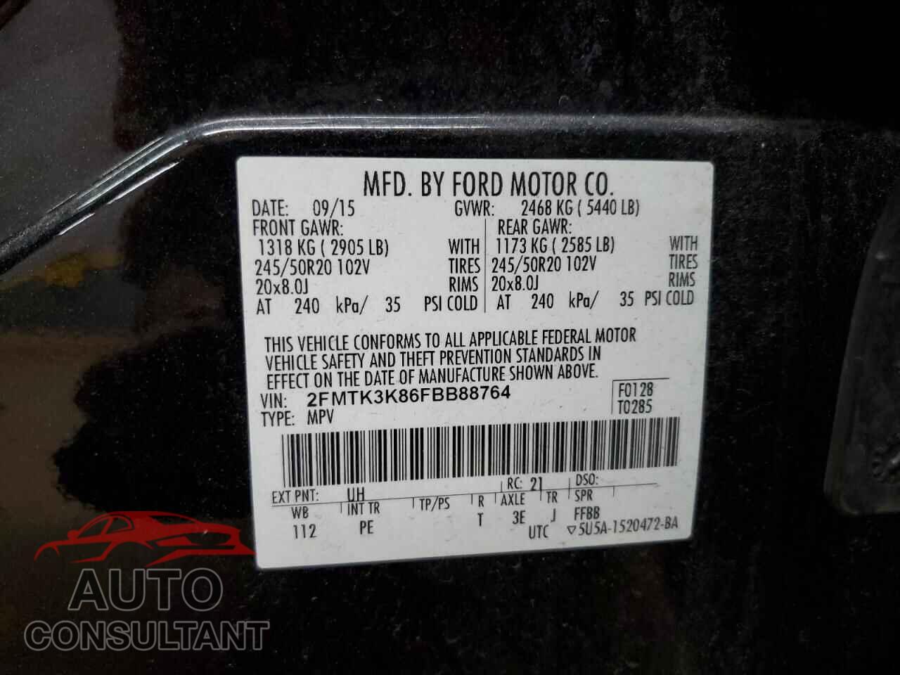 FORD EDGE 2015 - 2FMTK3K86FBB88764