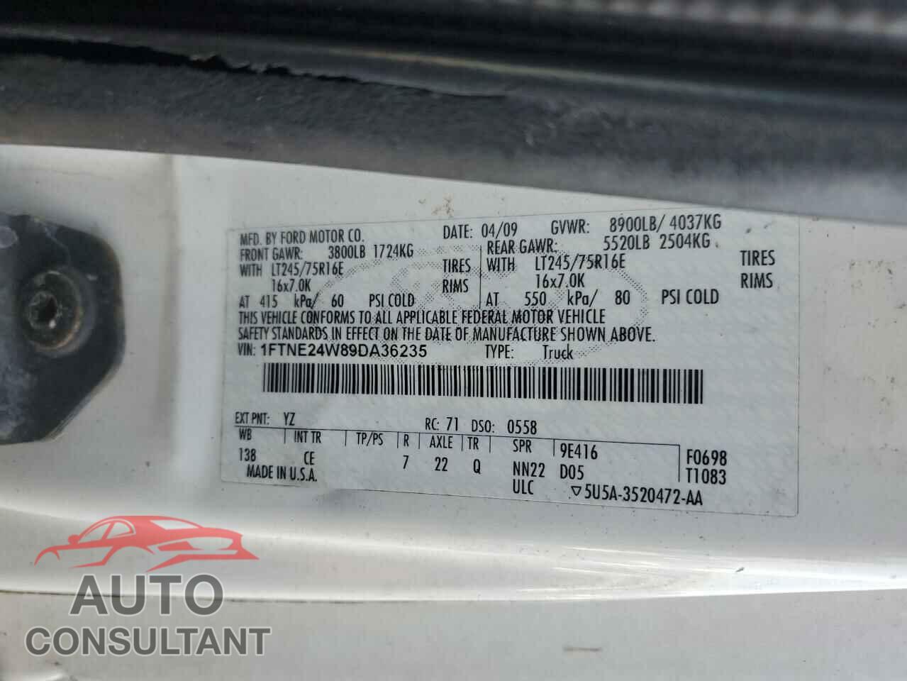 FORD E250 2009 - 1FTNE24W89DA36235