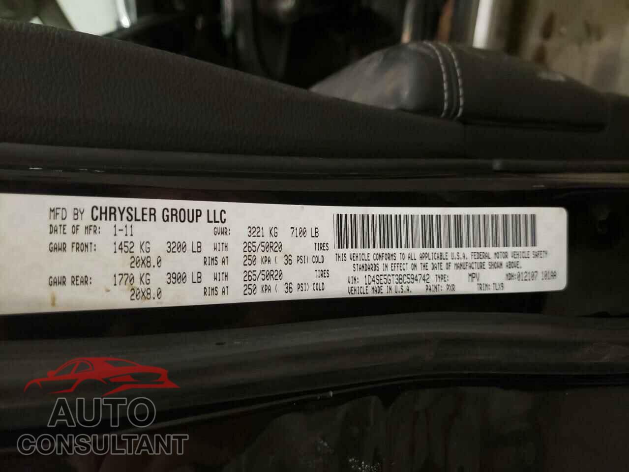 DODGE DURANGO 2011 - 1D4SE5GT3BC594742
