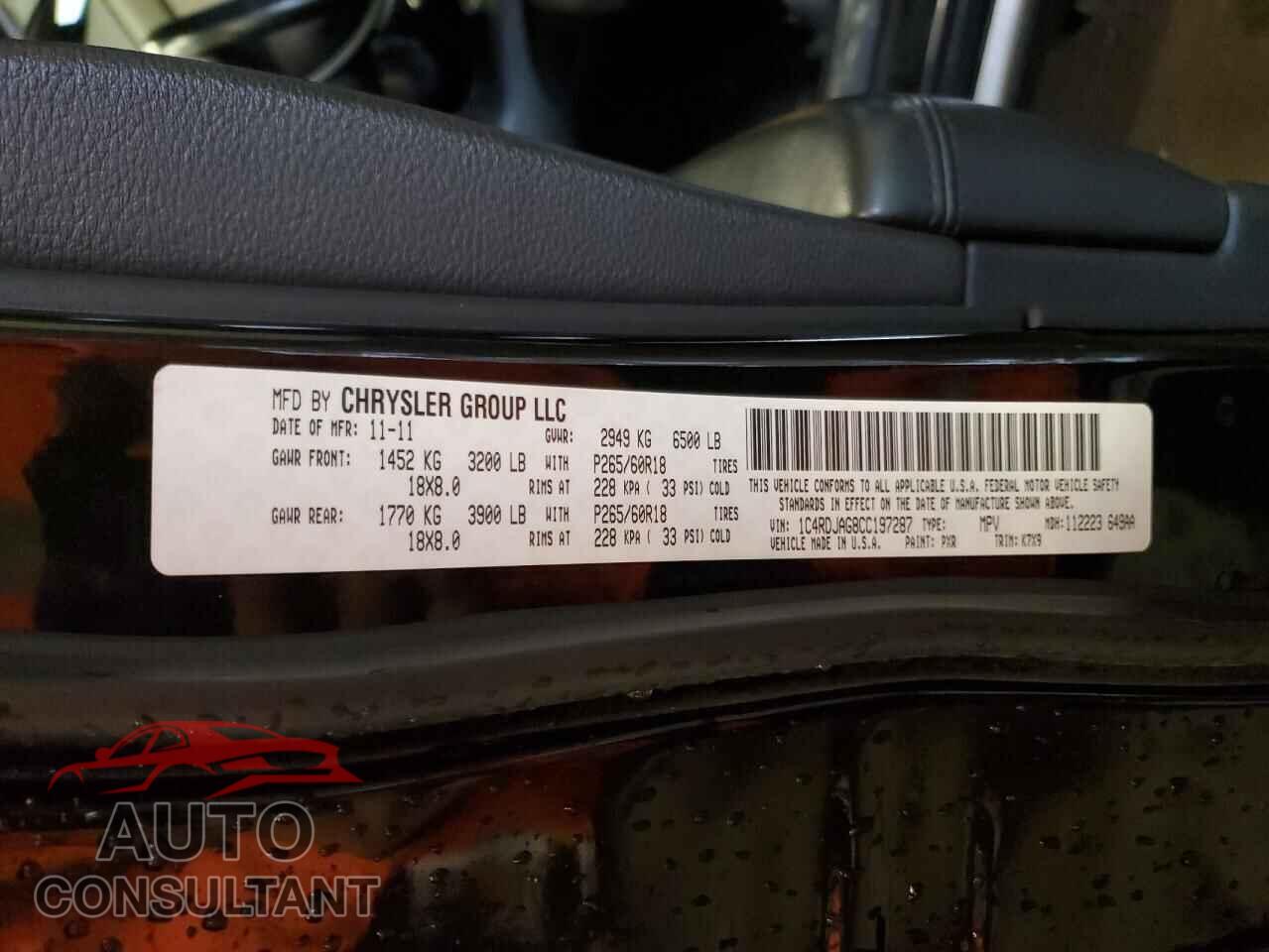 DODGE DURANGO 2012 - 1C4RDJAG8CC197287