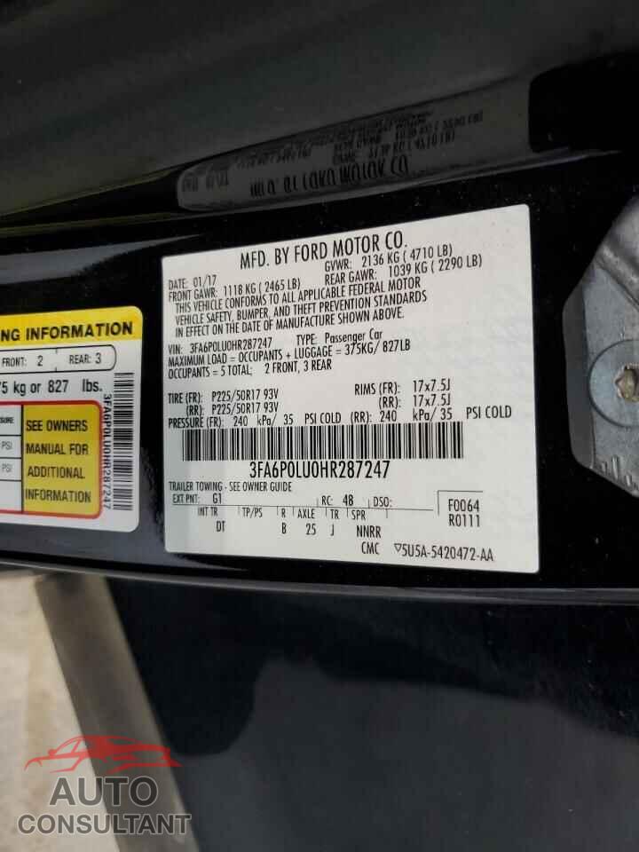 FORD FUSION 2017 - 3FA6P0LU0HR287247