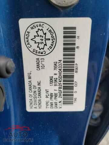 HONDA CIVIC 2013 - 2HGFB2F45DH043374