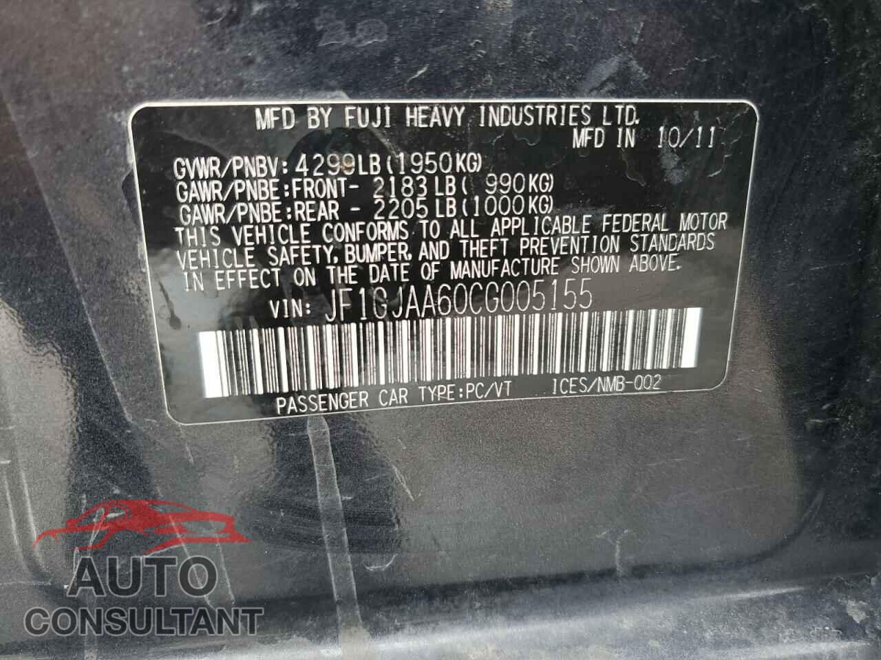 SUBARU IMPREZA 2012 - JF1GJAA60CG005155