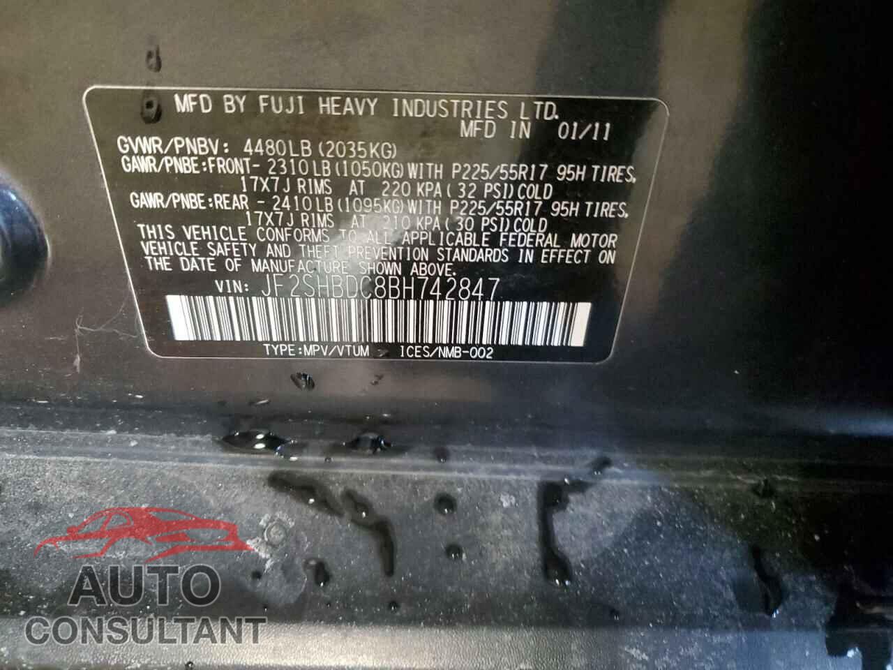 SUBARU FORESTER 2011 - JF2SHBDC8BH742847