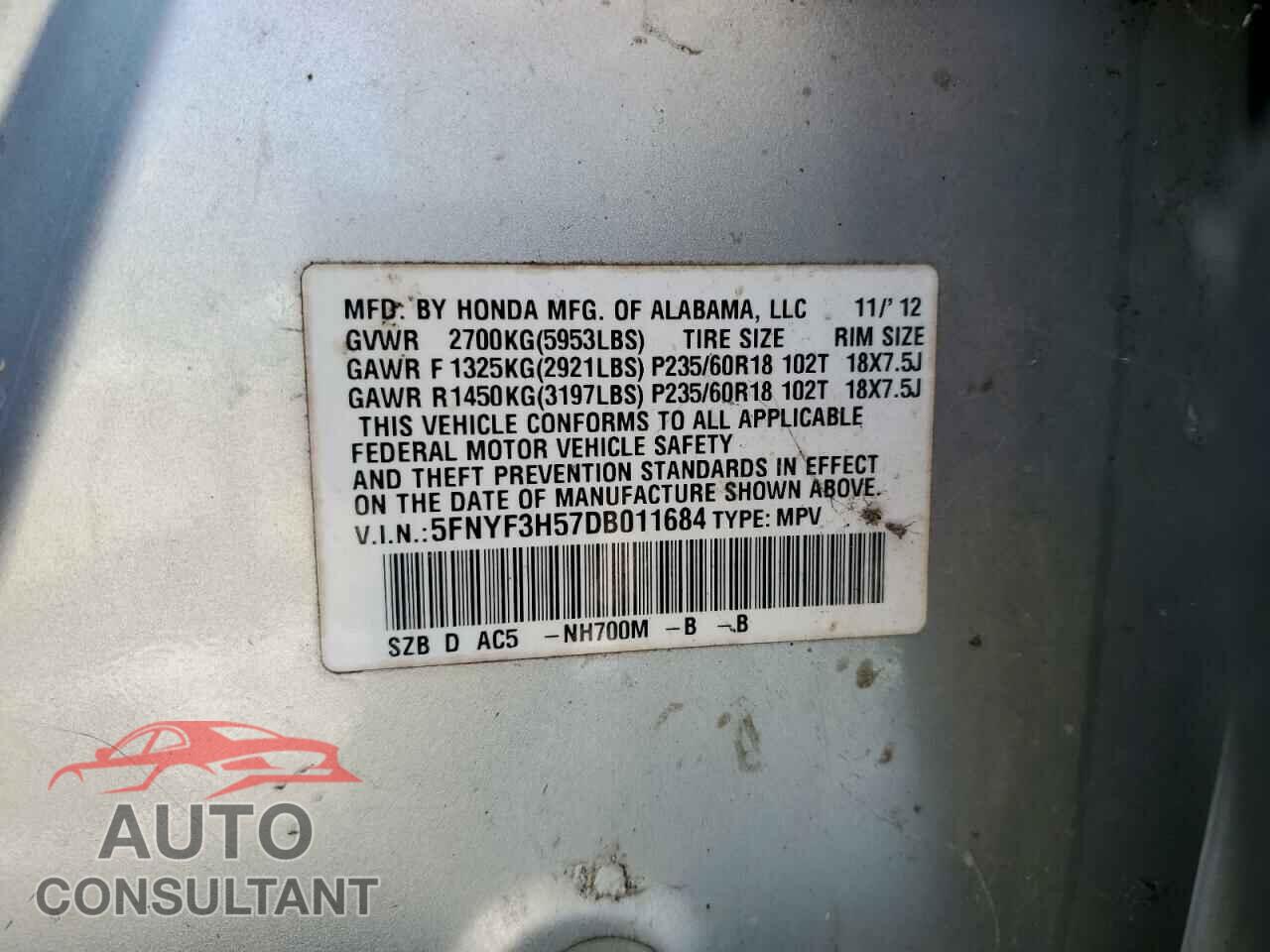 HONDA PILOT 2013 - 5FNYF3H57DB011684