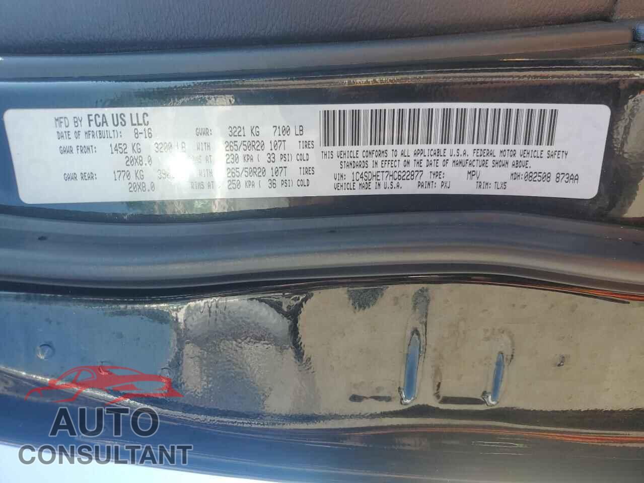 DODGE DURANGO 2017 - 1C4SDHET7HC622877