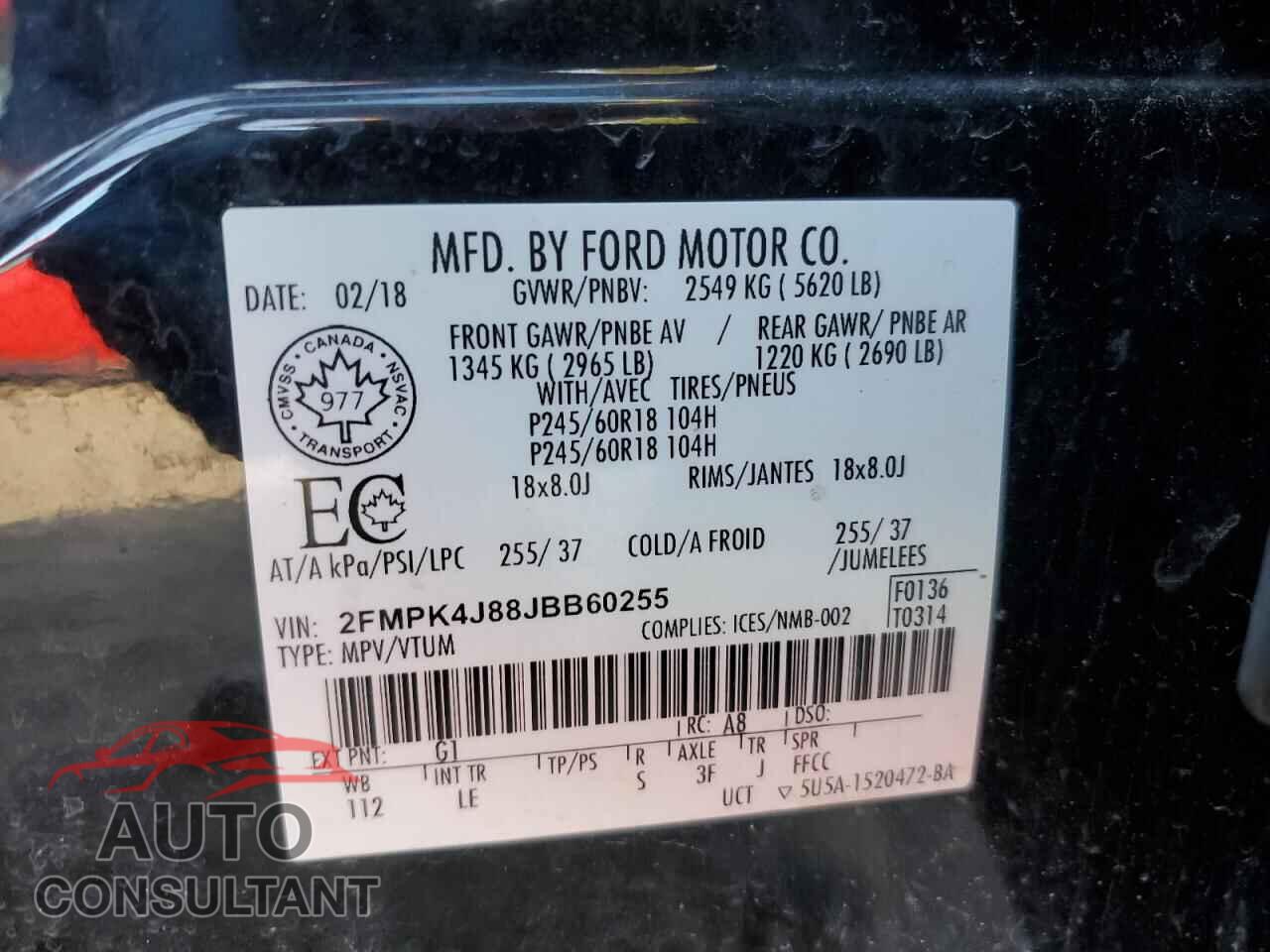 FORD EDGE 2018 - 2FMPK4J88JBB60255
