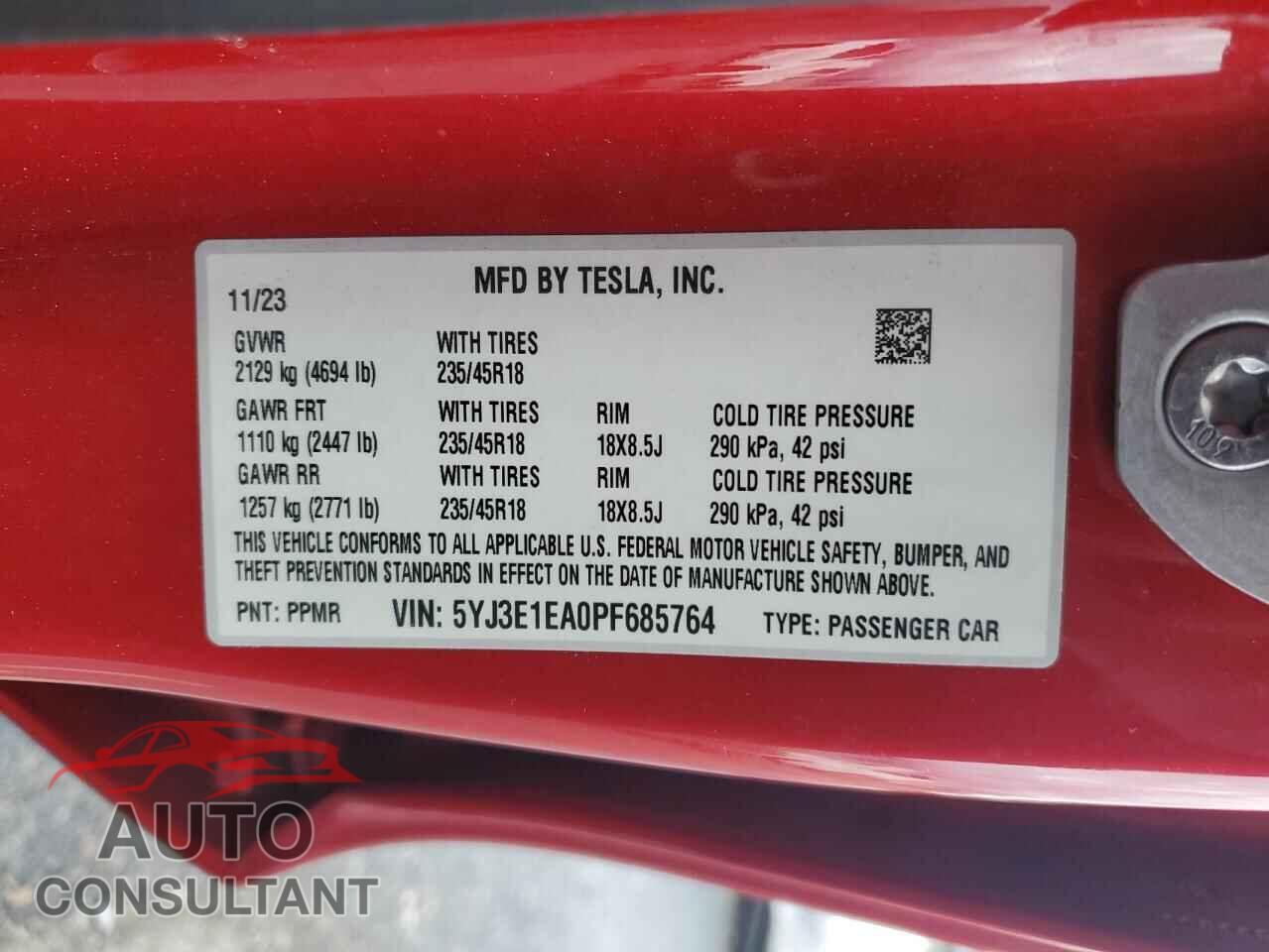 TESLA MODEL 3 2023 - 5YJ3E1EA0PF685764