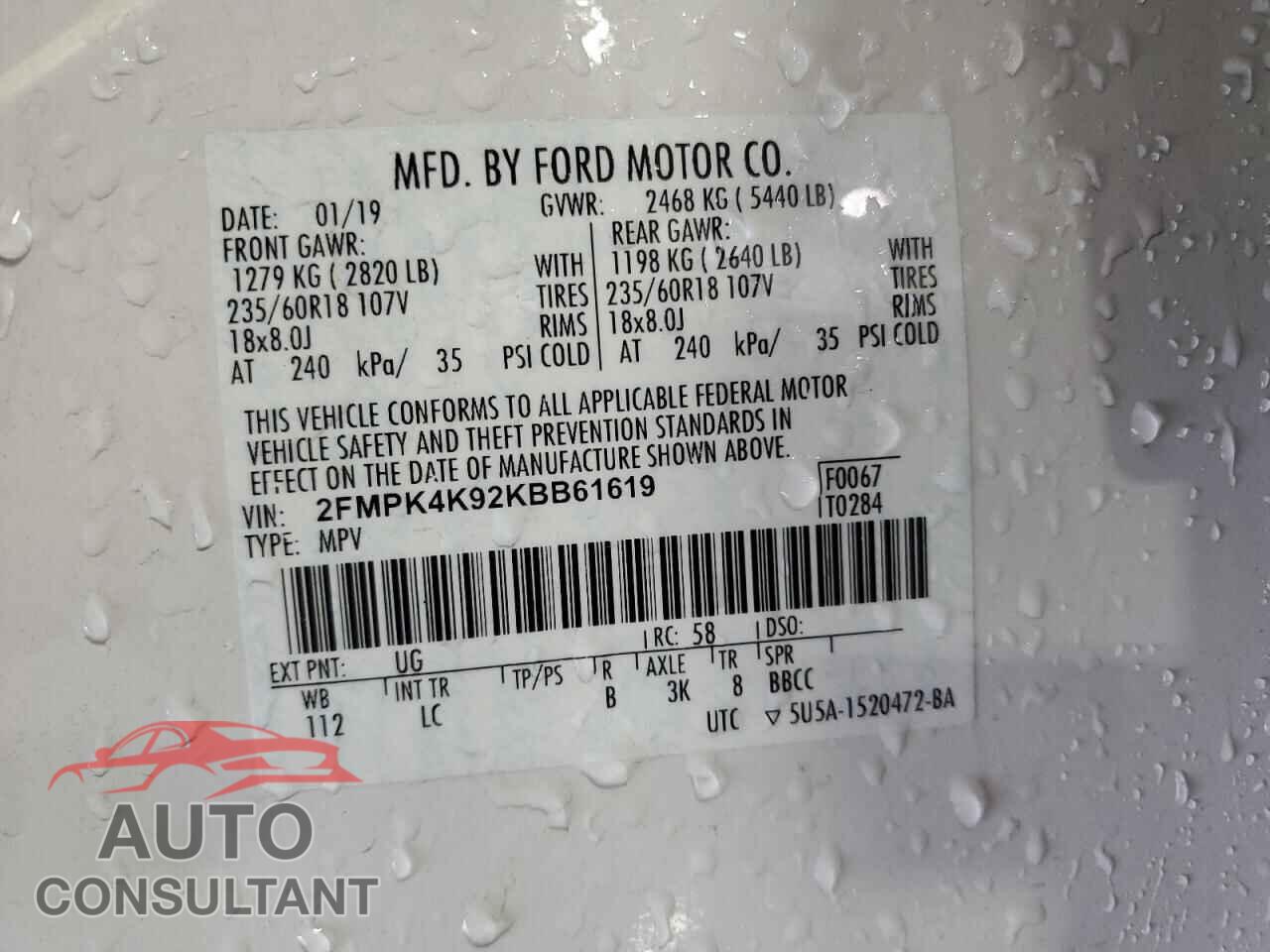 FORD EDGE 2019 - 2FMPK4K92KBB61619