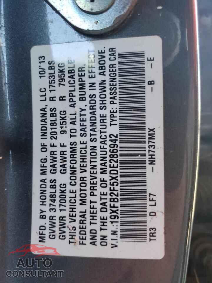 HONDA CIVIC 2013 - 19XFB2F5XDE286942