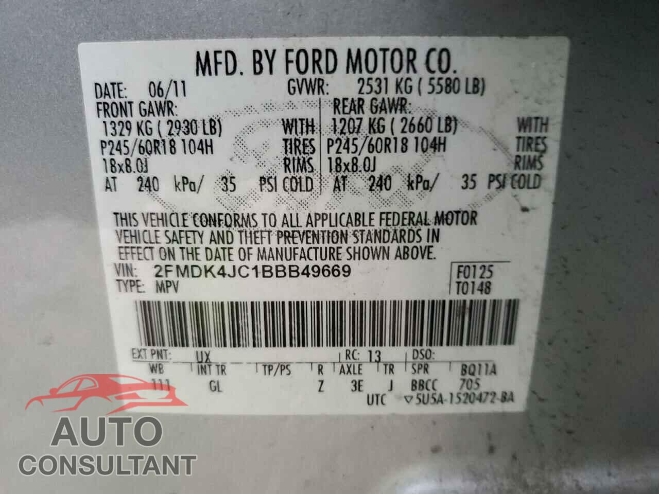 FORD EDGE 2011 - 2FMDK4JC1BBB49669