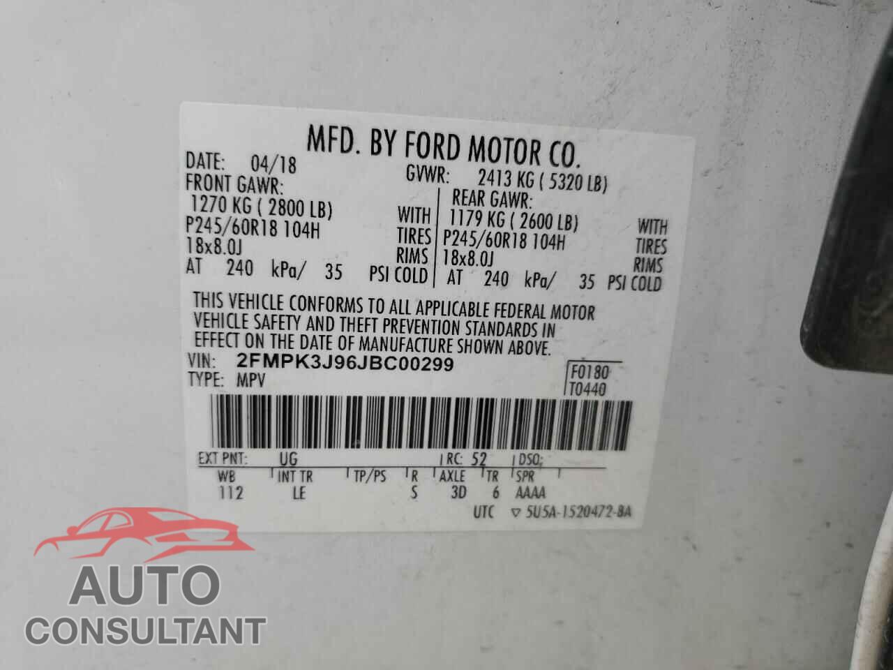 FORD EDGE 2018 - 2FMPK3J96JBC00299