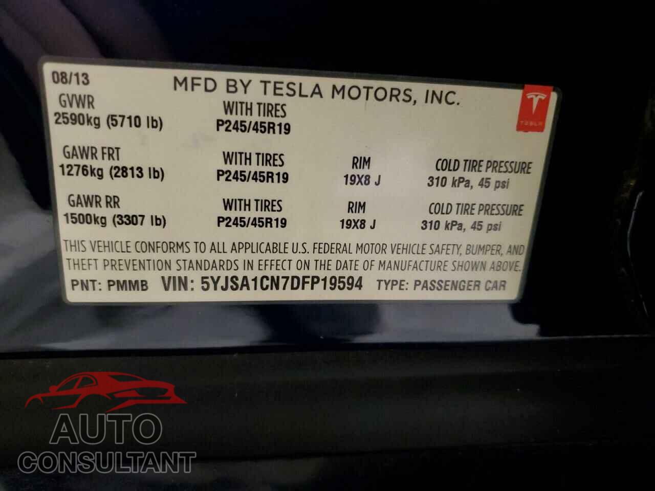 TESLA MODEL S 2013 - 5YJSA1CN7DFP19594
