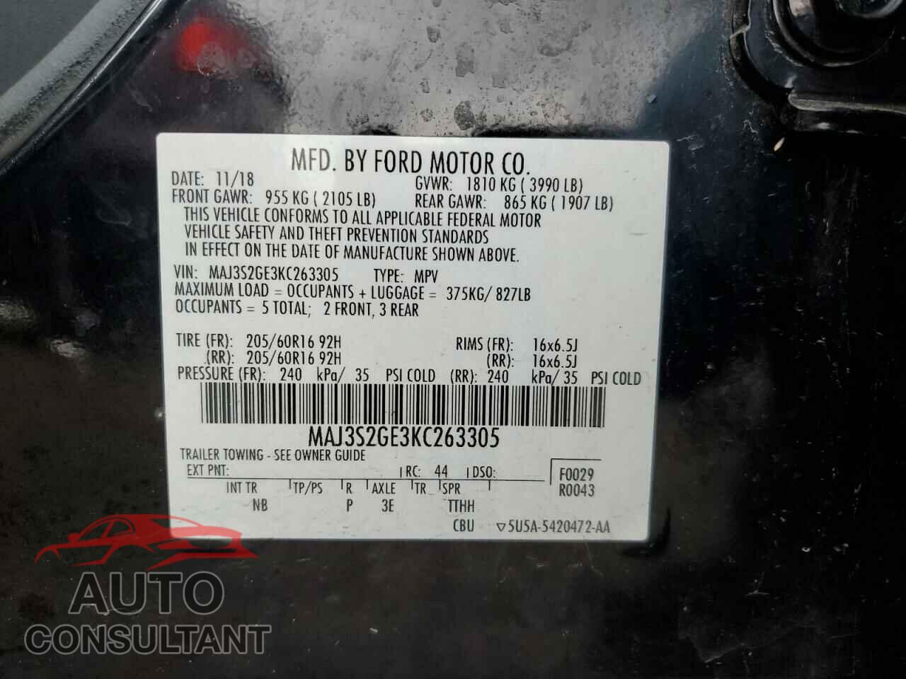 FORD ECOSPORT 2019 - MAJ3S2GE3KC263305