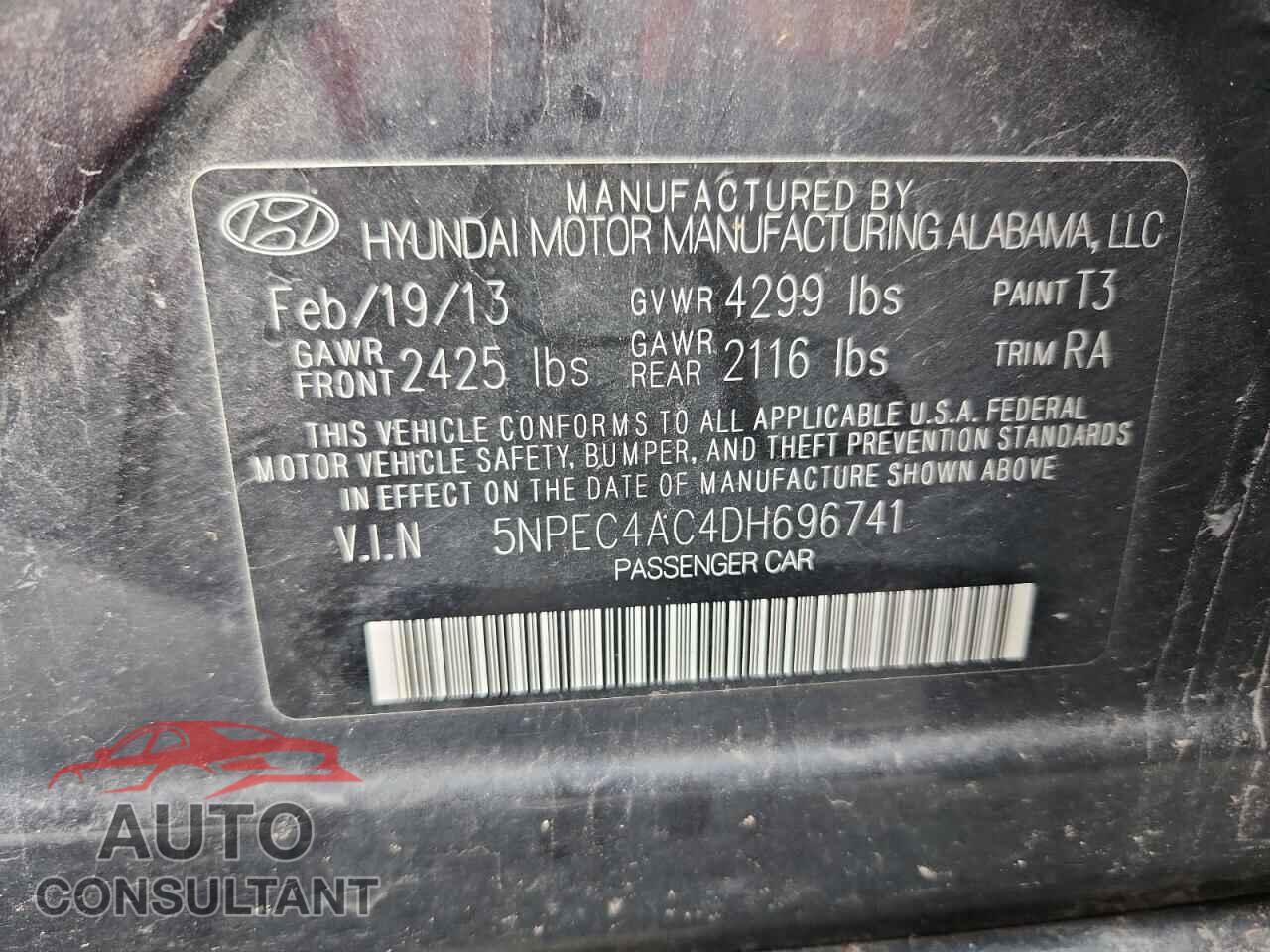 HYUNDAI SONATA 2013 - 5NPEC4AC4DH696741