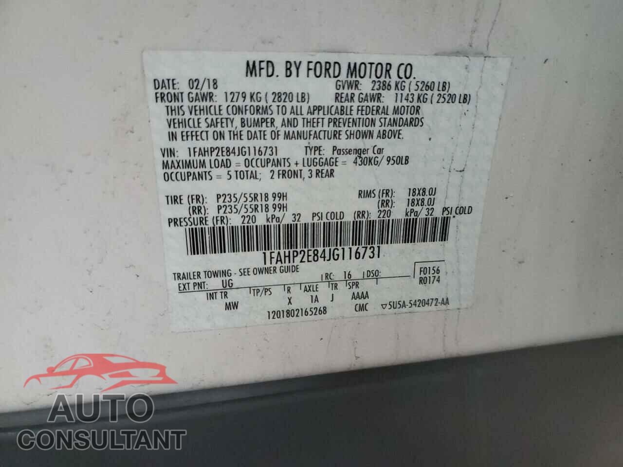 FORD TAURUS 2018 - 1FAHP2E84JG116731