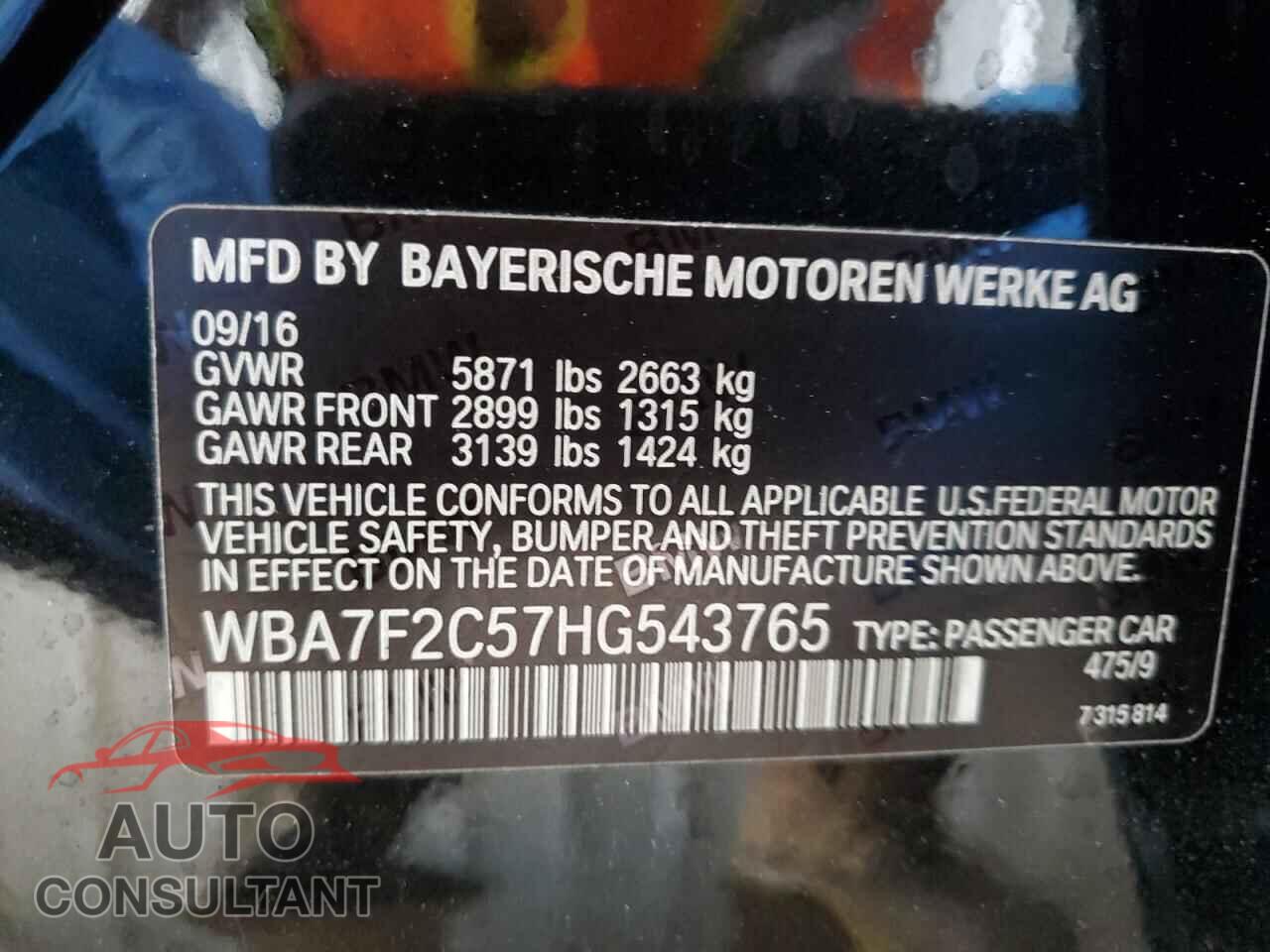 BMW 7 SERIES 2017 - WBA7F2C57HG543765