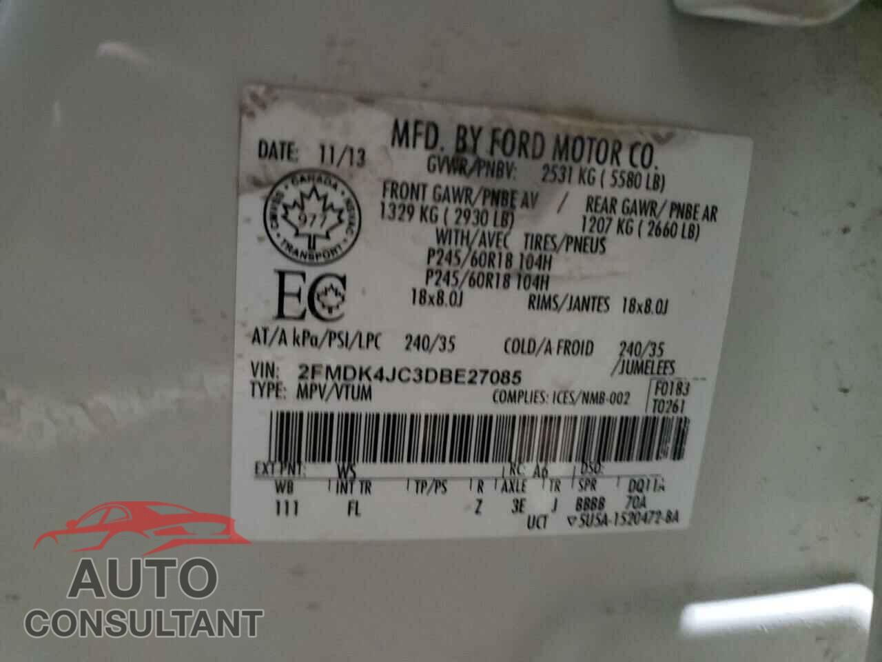 FORD EDGE 2013 - 2FMDK4JC3DBE27085