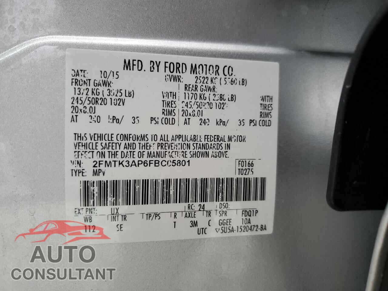 FORD EDGE 2015 - 2FMTK3AP6FBC05801