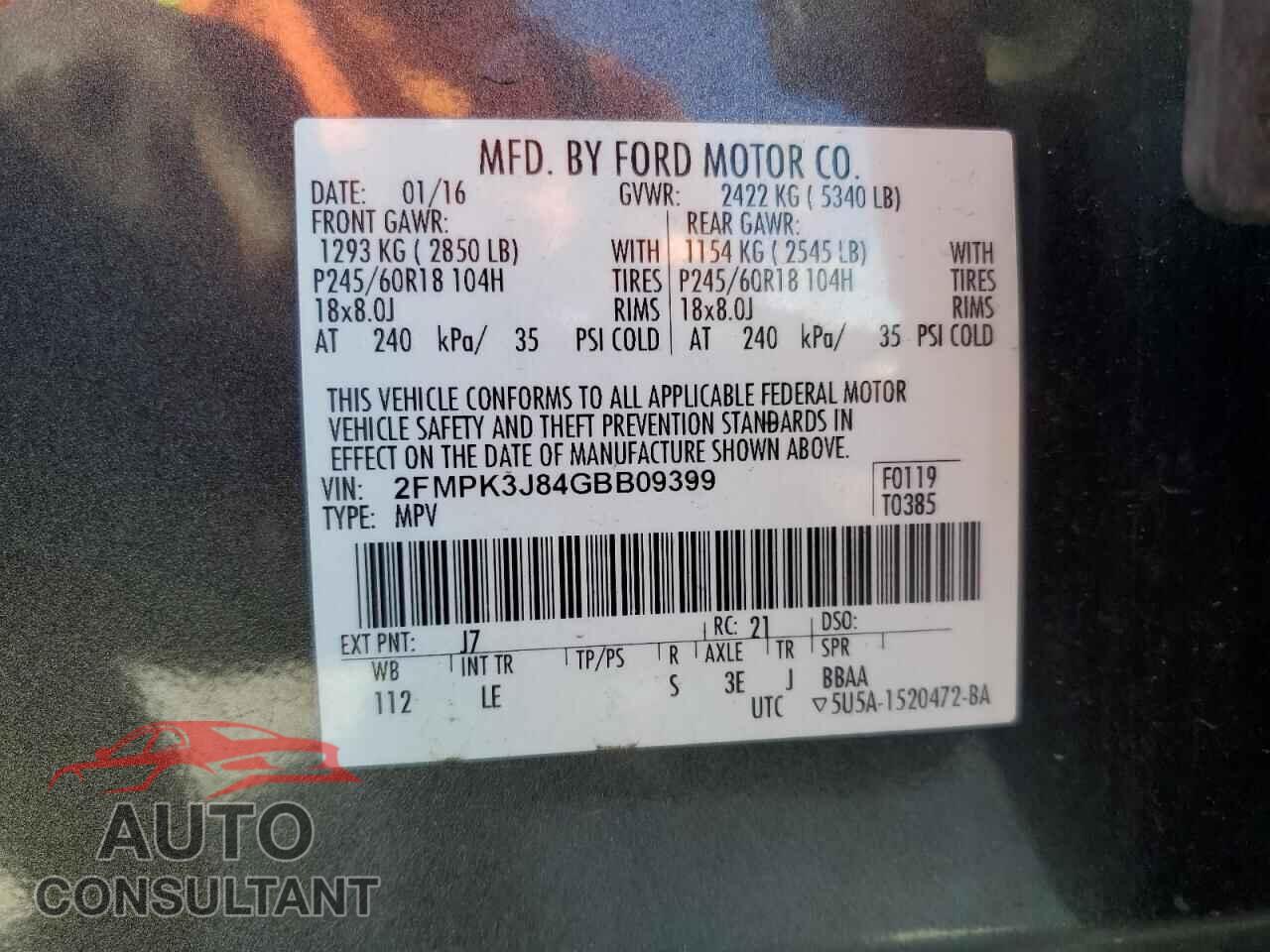 FORD EDGE 2016 - 2FMPK3J84GBB09399