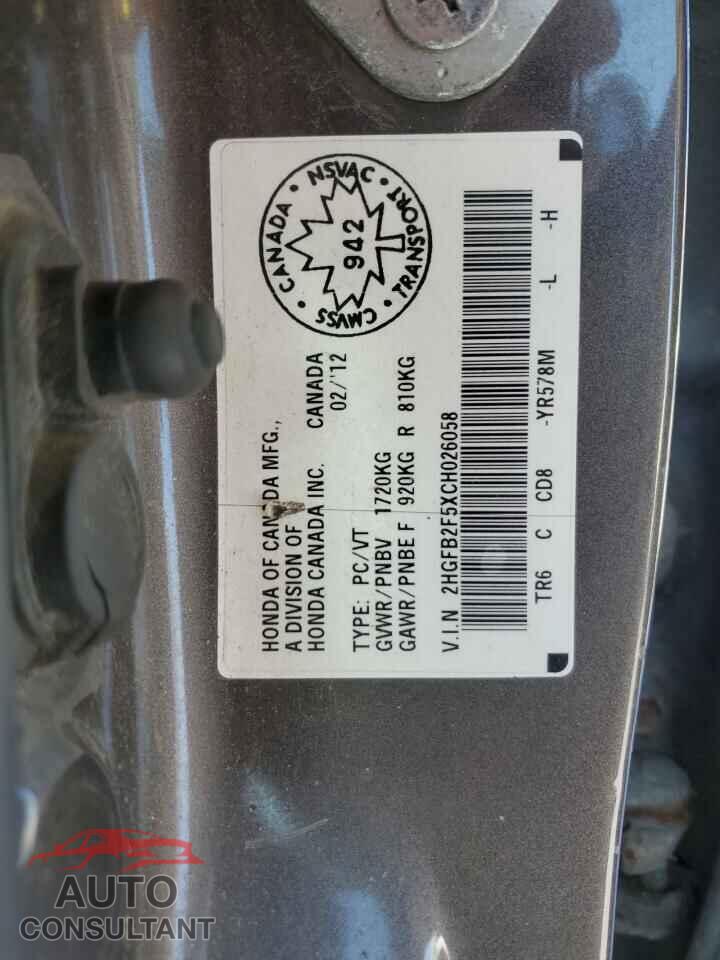 HONDA CIVIC 2012 - 2HGFB2F5XCH026058
