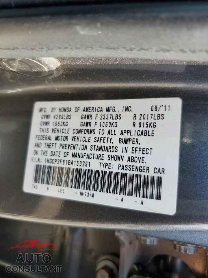 HONDA ACCORD 2011 - 1HGCP2F61BA153291